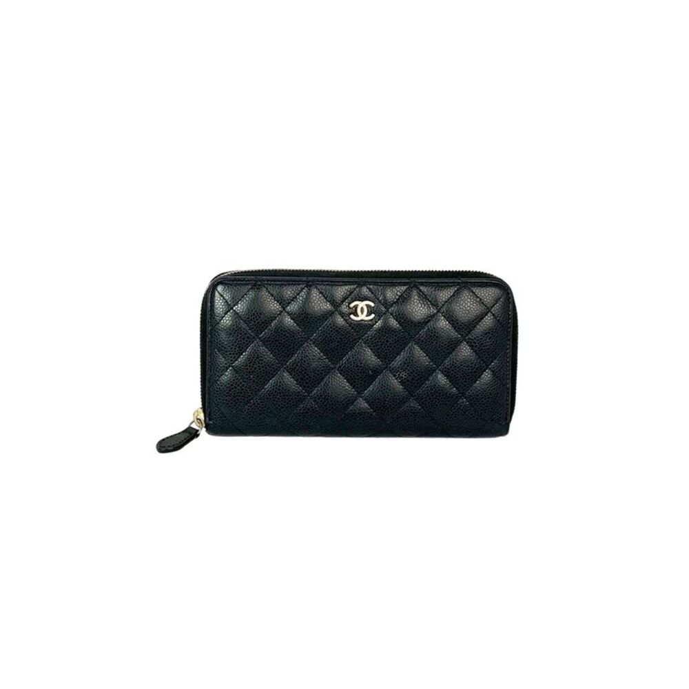 Chanel Caviar Quilted Large Gusset Zip Around Black Wallet